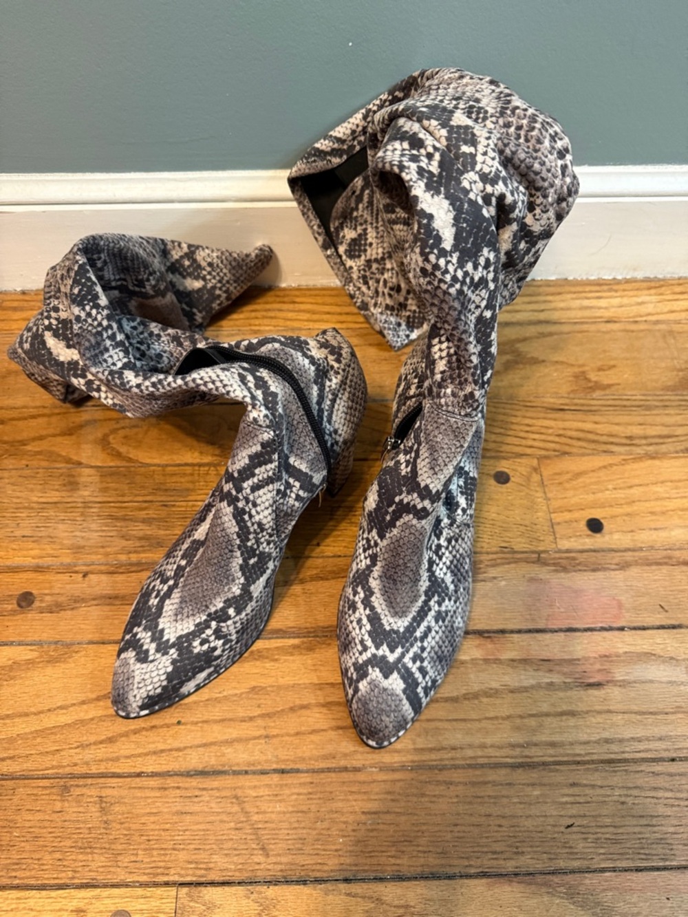 Marc Fisher Snake-Print Knee Boot in Brown and Gray